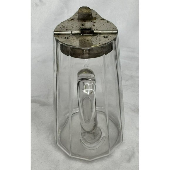 Vintage Glass Syrup Pitcher or Creamer With Metal Hinged Lid & Handle - Picture 5 of 8